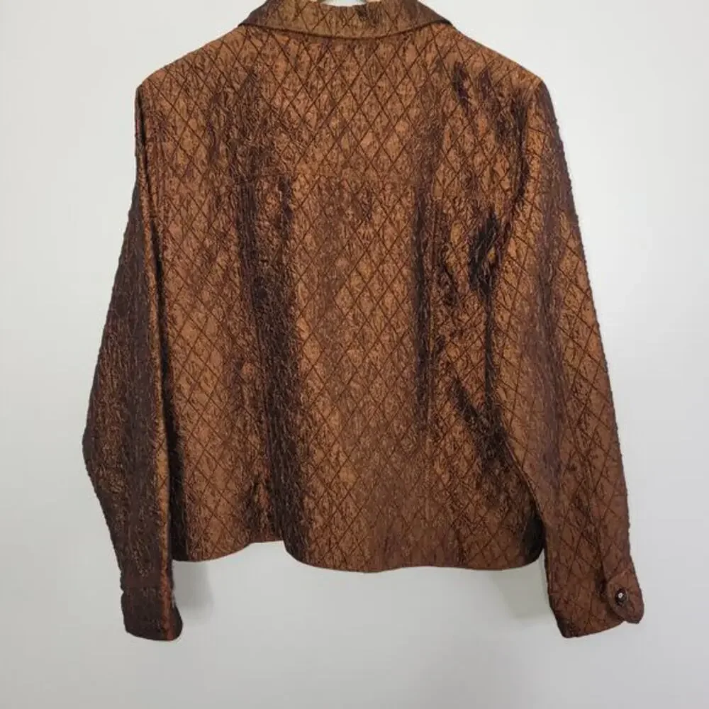 Coldwater Creek Womens Blazer‎ Size Large Bronze Brown Crinkle Fabric Jacket